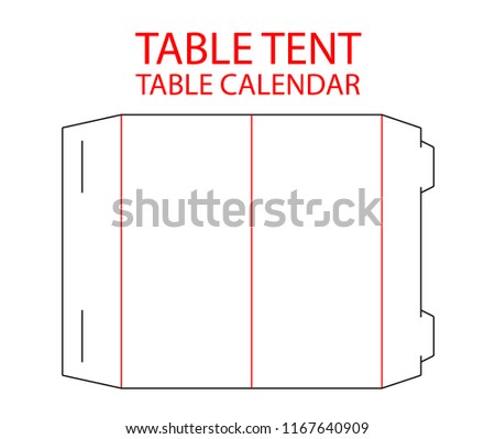 Table tent, calendar die cut template stamp. Vector black isolated circuit table calendar. Die line table tent with lock. Blank white calendar mock up landscape horizontal for print table cards.