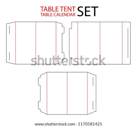 Set of table tent, calendar die cut template stamp. Vector black isolated circuit table calendar. 
