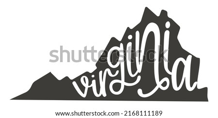 Virginia. Silhouette state. Virginia map with text script. Vector outline Isolated illustratuon on a white background. Virginia state map for poster, banner, t-shirt, tee.