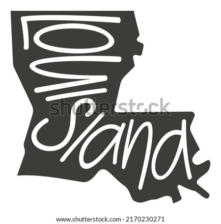 Louisiana silhouette state. Louisiana map with text. Vector outline Isolated illustratuon on a white background. Lousiana state map for poster, banner, t-shirt, tee.