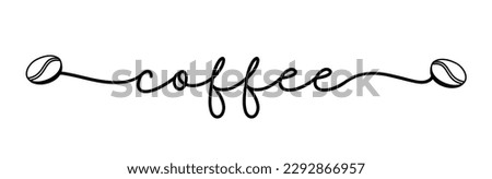 Coffee. Vector logo word. Design for poster, flyer, banner, menu cafe. Hand drawn text. Typography coffee logo. Horizontal inscription script coffee. Black text illustration with coffee bean.