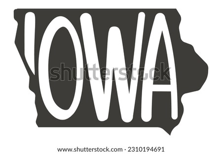 Iowa silhouette state. Iowa map with text script. Vector outline Isolated illustratuon on a white background. Iowa USA map for poster, banner, t-shirt, tee.