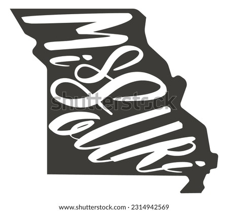 Missouri. Vector silhouette state. Missouri map with text script. Missouri shape state map for poster, banner, t-shirt, tee. Vector outline Isolated illustratuon on a white background.