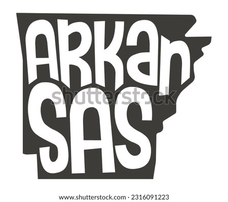 Arkansas. Vector silhouette state. Arkansas map with text script. Arkansas shape state map for poster, banner, t-shirt, tee. Vector outline Isolated illustratuon on a white background.