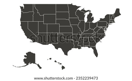 United States of America map. USA map. Flat black and white vector illustration. American map for poster, banner, t-shirt. Design USA cartography map.