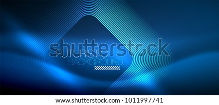 Neon glowing techno lines, blue hi-tech futuristic abstract background template with square shapes