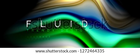 Bright colorful liquid fluid lines on black, vector modern abstract background