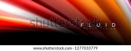 Bright colorful liquid fluid lines on black, vector modern abstract background