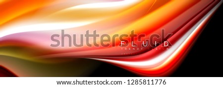 Bright colorful liquid fluid lines on black, vector modern abstract background