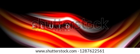 Bright colorful liquid fluid lines on black, vector modern abstract background