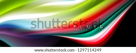 Bright colorful liquid fluid lines on black, vector modern abstract background