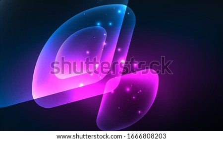 Glowing neon shiny abstract geometric shapes with light effects. Techno futuristic abstract background For Wallpaper, Banner, Background, Card, Book Illustration, landing page