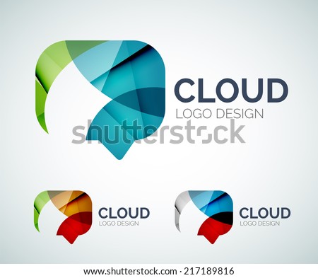 Abstract chat cloud logo design made of color pieces - various geometric shapes