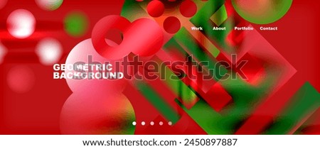 A vibrant red and green geometric background featuring circles and squares reminiscent of a flowering plant garden, with a hint of magenta petals in a closeup shot