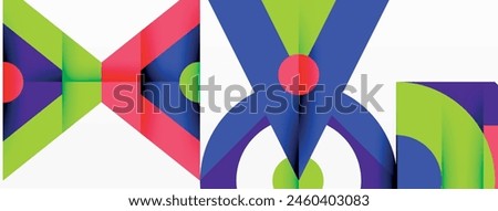 The letter x is enclosed by a vibrant petal pattern of colorful geometric shapes, including symmetrical circles and rectangles in electric blue, creating an artistic font symbolizing modern graphics