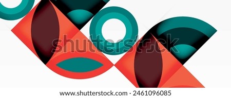 The geometric pattern features red, black, and electric blue triangles and circles on a white background, showcasing symmetry and tints and shades in a captivating visual arts piece