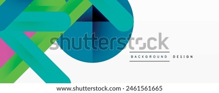 A logo design featuring a circle in azure and electric blue surrounded by parallel rectangles and triangles in various tints and shades of green, set on a white background