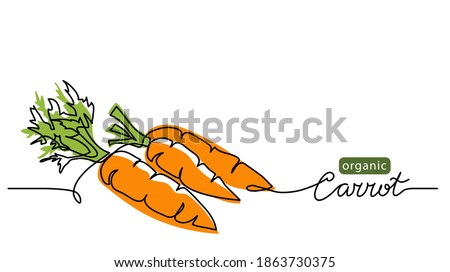 Carrot vector illustration, background. One line drawing art illustration with lettering organic carrot.