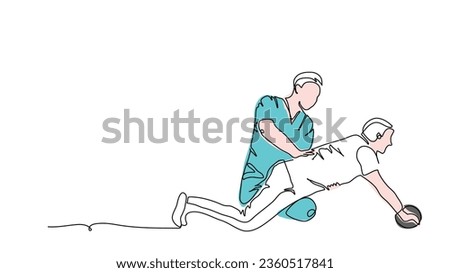 Spine, back rehabilitation therapy. Physiotherapy treatment vector illustration. One continuous line art drawing of spine rehabilitation.