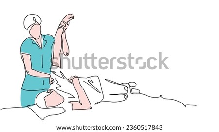 Rehabilitation therapy, massaging on a table. Physiotherapy treatment vector illustration. One continuous line art drawing of massaging on a table.