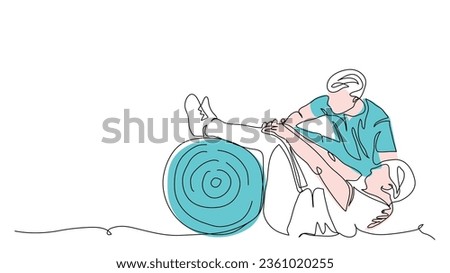 Rehabilitation therapy, massaging on a table. Physiotherapy treatment vector illustration. One continuous line art drawing of massaging on a table.