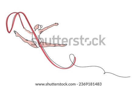Rhythmic gymnastics. Woman with ribbon. One continuous line art drawing of rhythmic gymnastics.