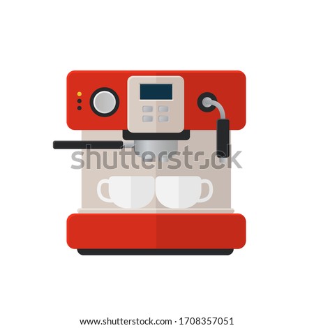 Coffee machine flat illustration. Front view of coffee machine. Vector. 