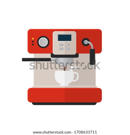 Coffee machine flat illustration. Front view of coffee machine. Vector. 
