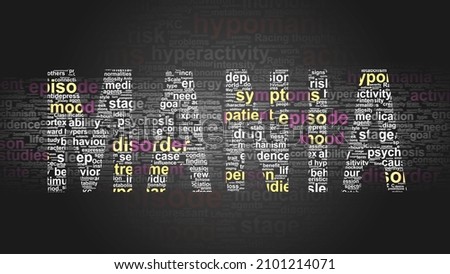 Mania - essential subjects and terms related to Mania arranged by importance in a 4-color high res word cloud poster. Reveal primary and peripheral concepts related to Mania, 3d illustration Stock fotó © 