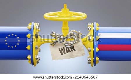 EU Europe and Russia oil and gas sanctions, stand-off and war. Squeezed gas pipe symbolizes the LNG embargo, crisis and upcoming price rises., 3d illustration Сток-фото © 