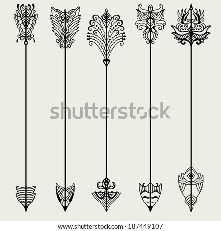Vector Set Of Vintage Arrows, Hand Drawn In Graphic Style - 187449107 ...