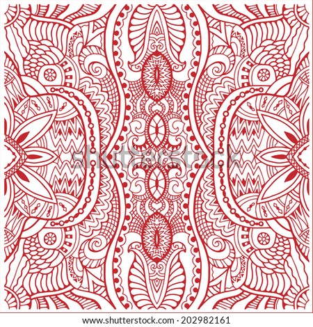 Abstract ethnic decoration, retro floral and geometric ornament, seamless lace pattern, hand drawn artwork, raster version