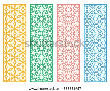 Decorative doodle lace borders patterns. Tribal ethnic arabic, indian, turkish ornament, bookmarks templates set. Isolated design elements. Stylized geometric floral border, fashion collection