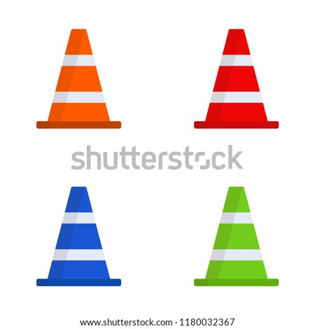 Set of multi-colored cones. Cones. The road element. White element. Vector illustration. EPS 10.