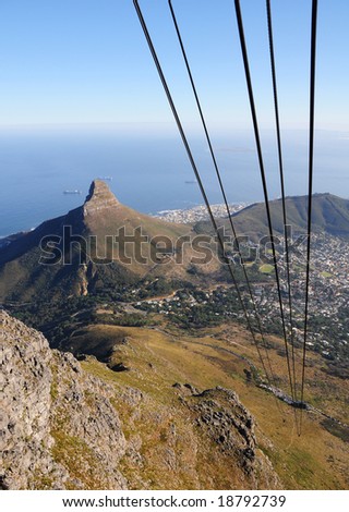 Birds Eye View of the Lion's Head and Cape Town from cable car ride