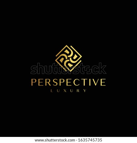 Initial letter P logo with rhombus line gold design vector template
