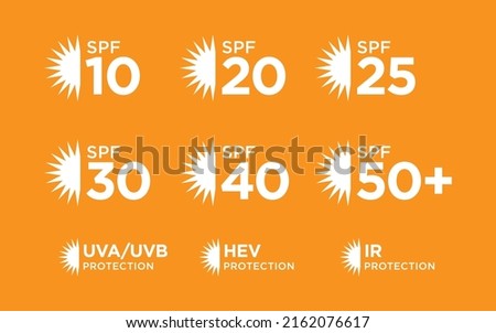 Spf Sun Protection Factor vector icon set