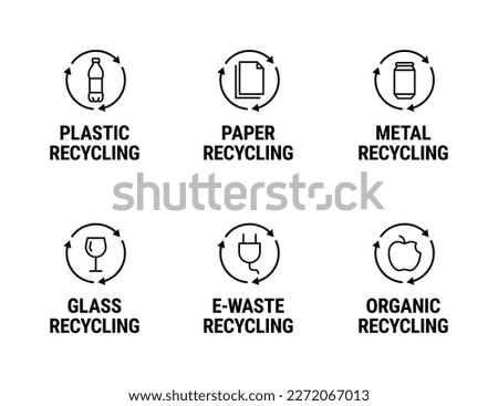 Recycling materials types icon set vector concept