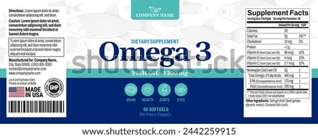 Omega 3 Softgels Bottle Label vector packaging