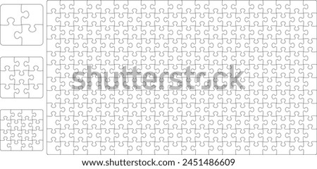 Vector jigsaw puzzles pieces mockup illustration, isolated on white backgroun.