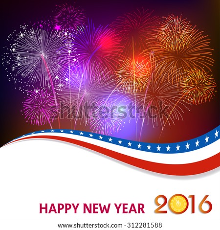 Happy new year fireworks 2016 holiday background design