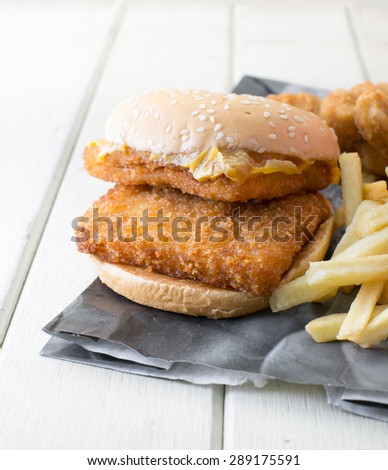 double fish burger and french fried