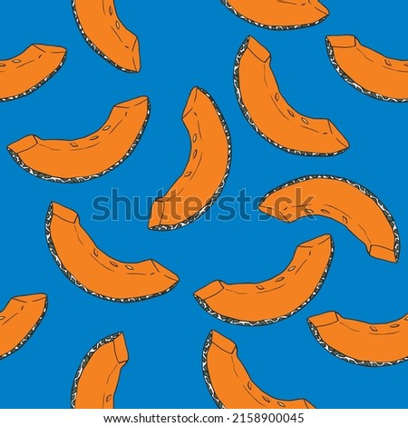 Pattern with melon slices on blue background