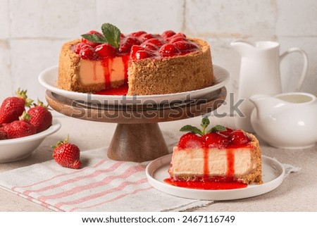 Similar – Image, Stock Photo Delicious cheesecake with strawberries on plate