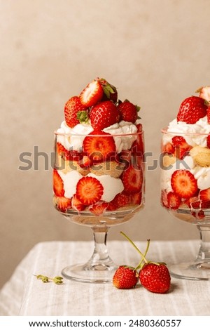 Similar – Image, Stock Photo Strawberries tiramisu on a field of daisies in spring