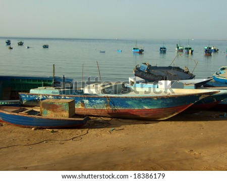 a lot of fishing boats at the Red sea