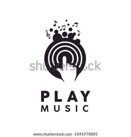 Vinyl Record with finger and treble clef for Play Music Video, Media Player app button icon logo design inspiration