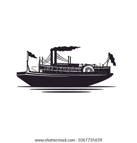 Classic Steamboat Steamship Vessel Ship Boat Silhouette logo design	
