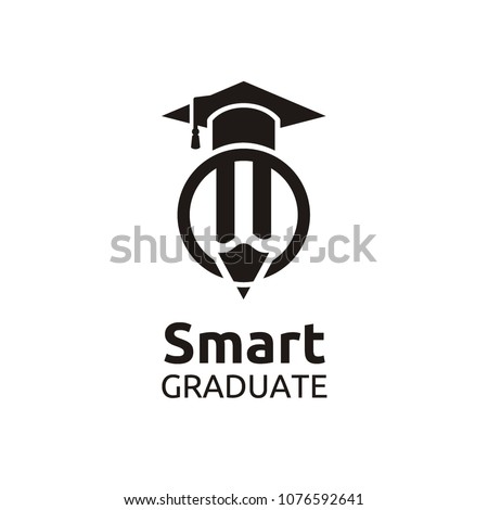 Graduate Toga Hat Pencil for School Education University College Academic Campus logo design 