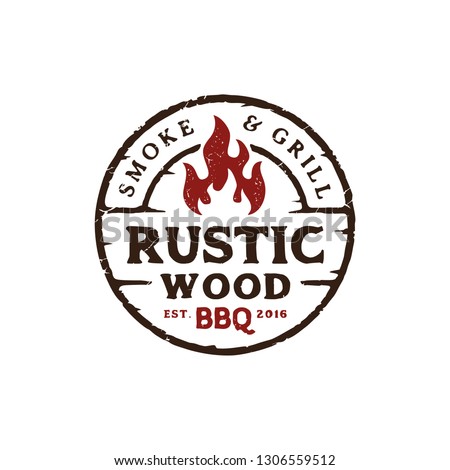 Fire Flame Vintage Retro Rustic BBQ Grill, Barbecue, Barbeque Steak Label Restaurant Stamp Logo design vector